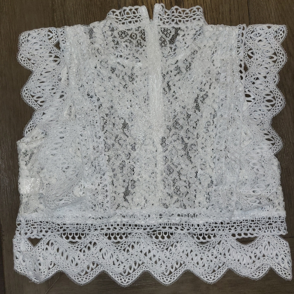 Feminine See Through White Lace Coquette Style Top Women's L - Picture 9 of 10